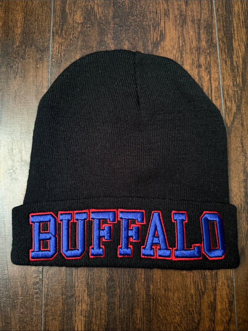 Black Beanie with BLUE and RED "BUFFALO" Embroidery